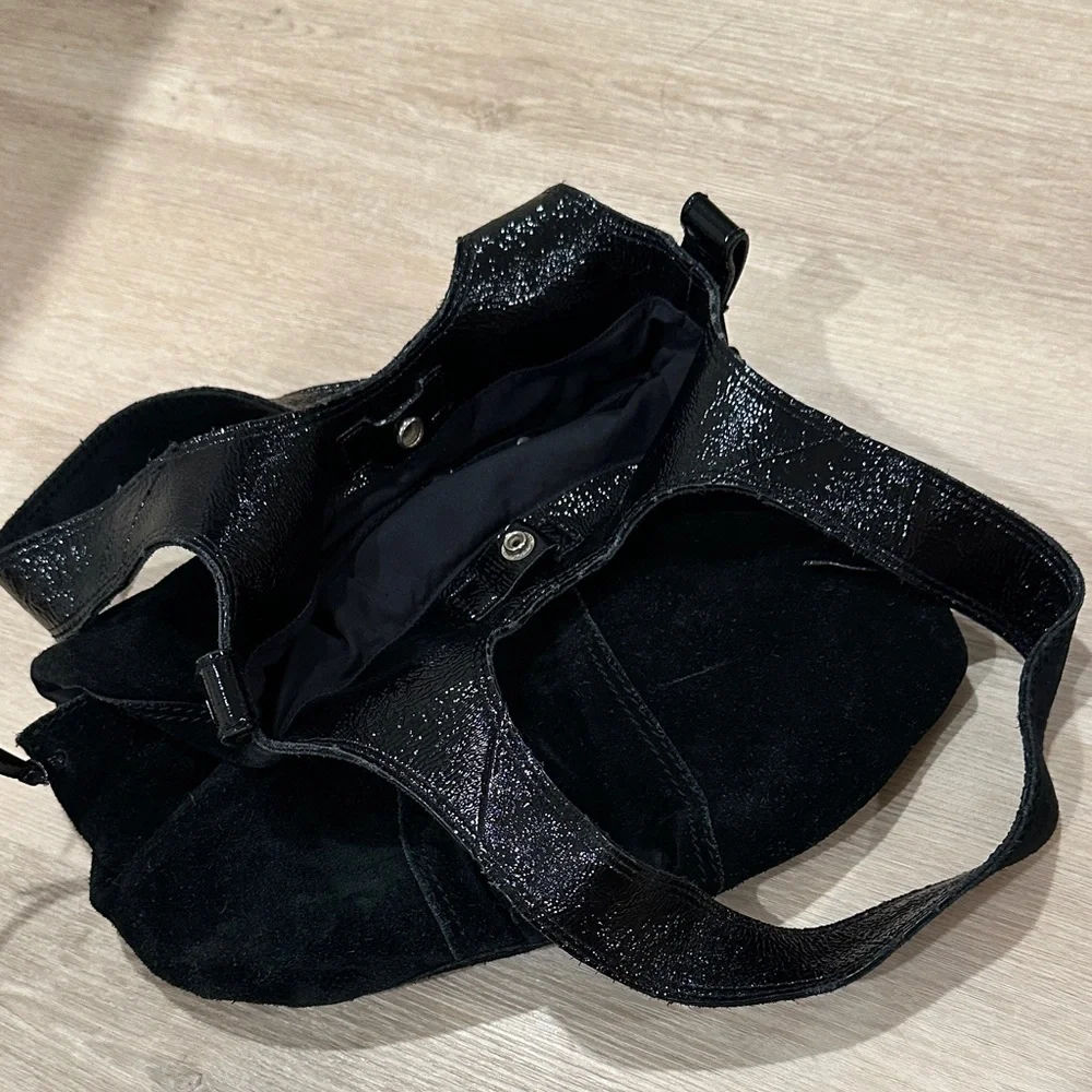 Lucky Brand Black suede patent Hobo Bag tote bag purse